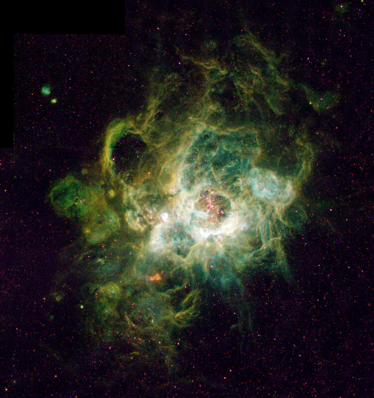 Hubble-teleskoopin kuva galaktisesta kohteesta NGC 604, joka koostuu suurelta osin vedystä. Wikimedia Commons.